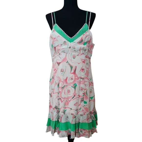 Kenzie Y2K Vintage All Silk Floral Lace Strappy Babydoll Dress Tiered Ruffles 14 - Picture 4 of 10